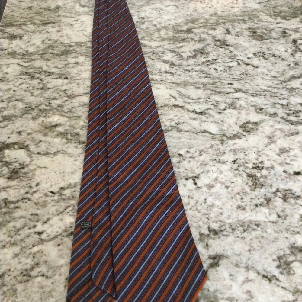 Stefano Ricci Orange and Blue Diagonal Stripe Silk Tie